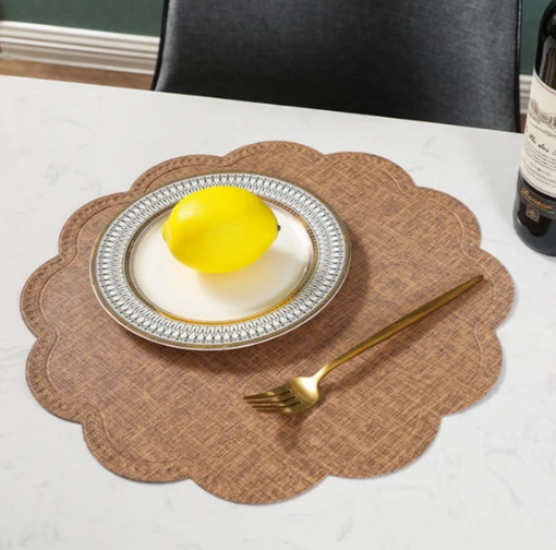 Scalloped PU Leather Waterproof Table Placemat